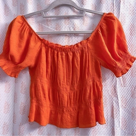 Timing Tops - Timing Cropped Top Womens Small Orange Peasant Boho Soft Vibrant Colorful